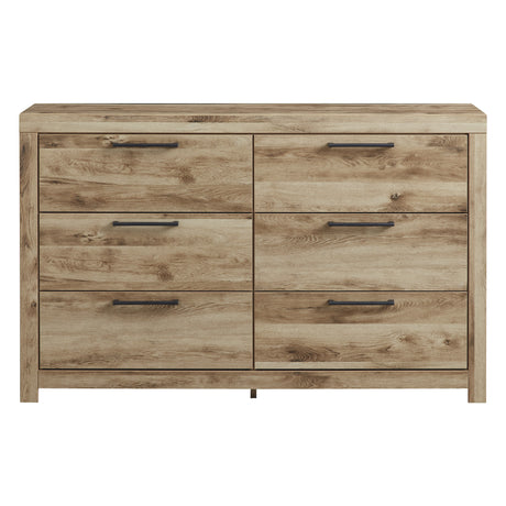 Bureau à 6 tiroirs en bois et placage brun clair - Hyanna