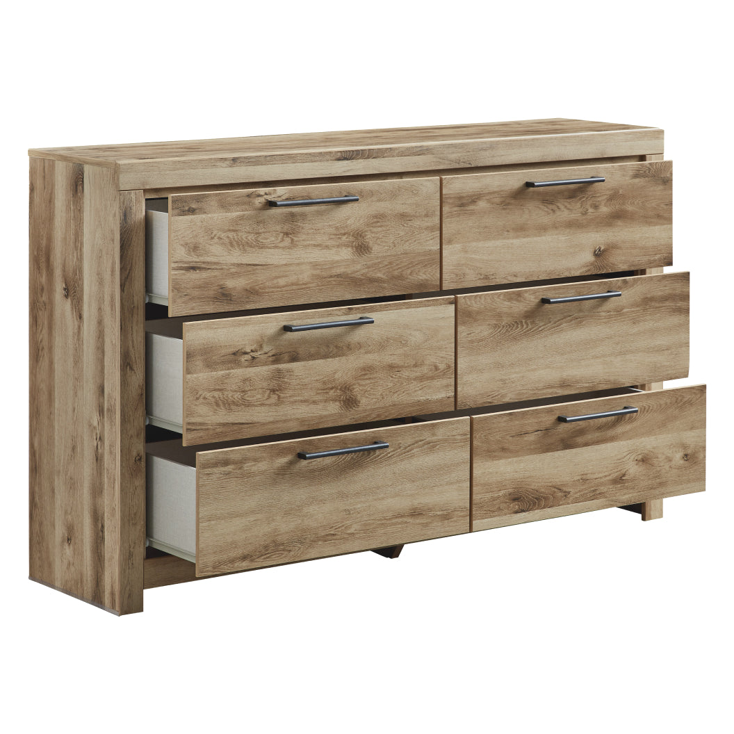 Bureau à 6 tiroirs en bois et placage brun clair - Hyanna