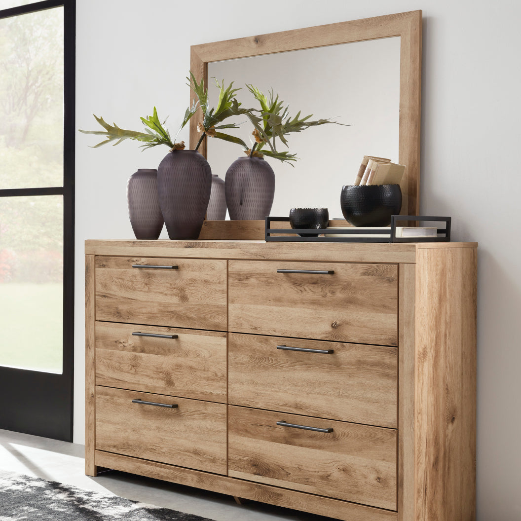 Miroir de bureau en bois et placage brun clair - Hyanna