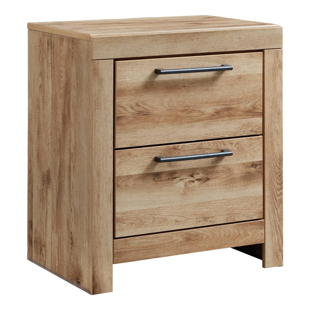 Table de chevet à 2 tiroirs en bois et placage brun clair - Hyanna