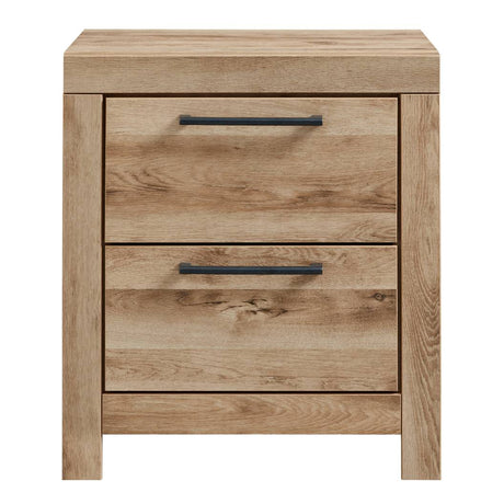 Table de chevet à 2 tiroirs en bois et placage brun clair - Hyanna