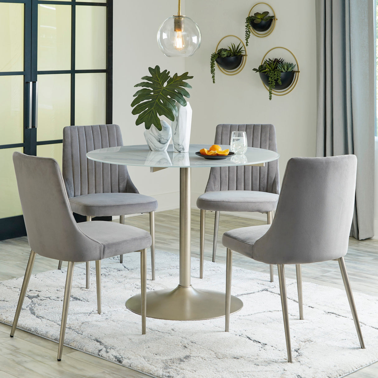 Table de salle à manger ronde en verre blanc marbré - Barchoni