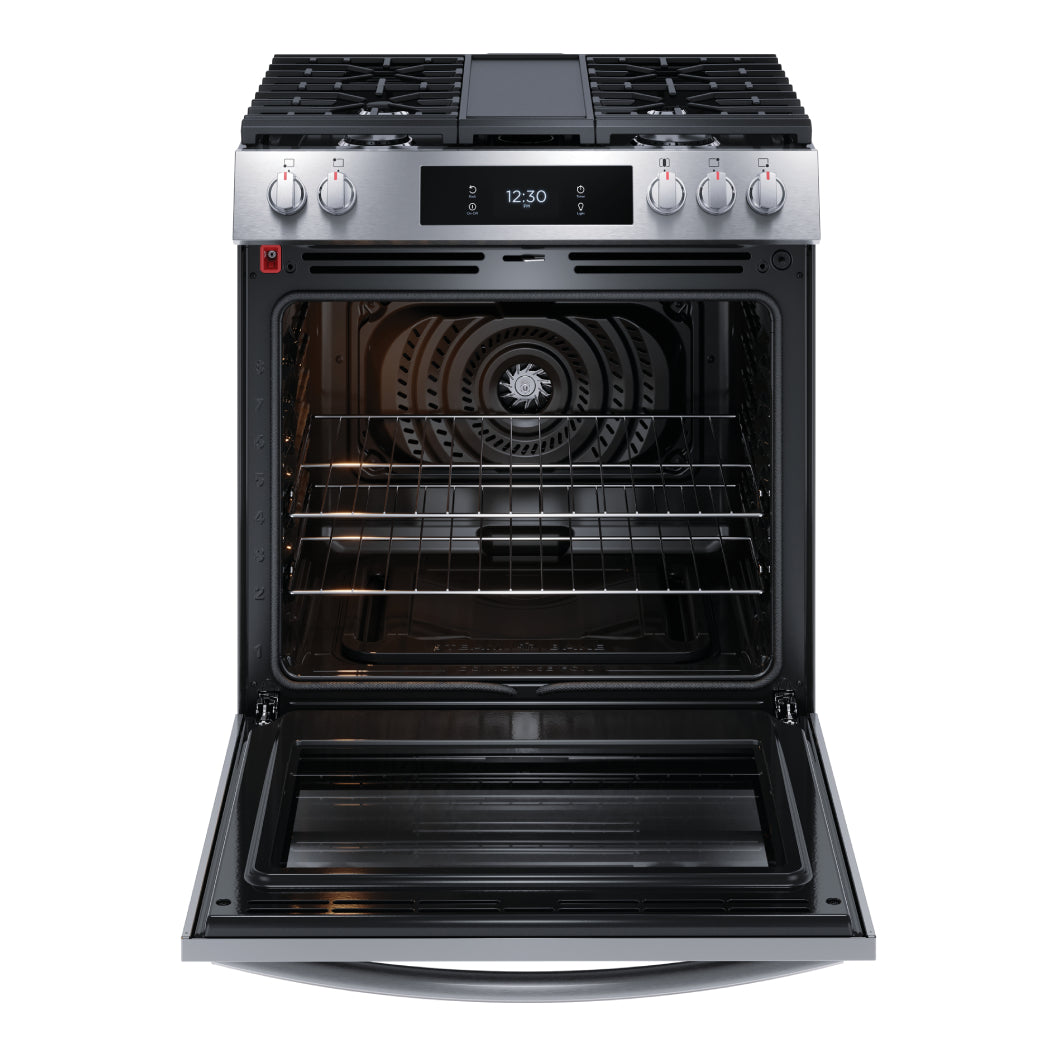Cuisinière au gaz 30 po, 6,0 pi³ Inox avec Convection totale, Air Fry et plaque de cuisson intégrée