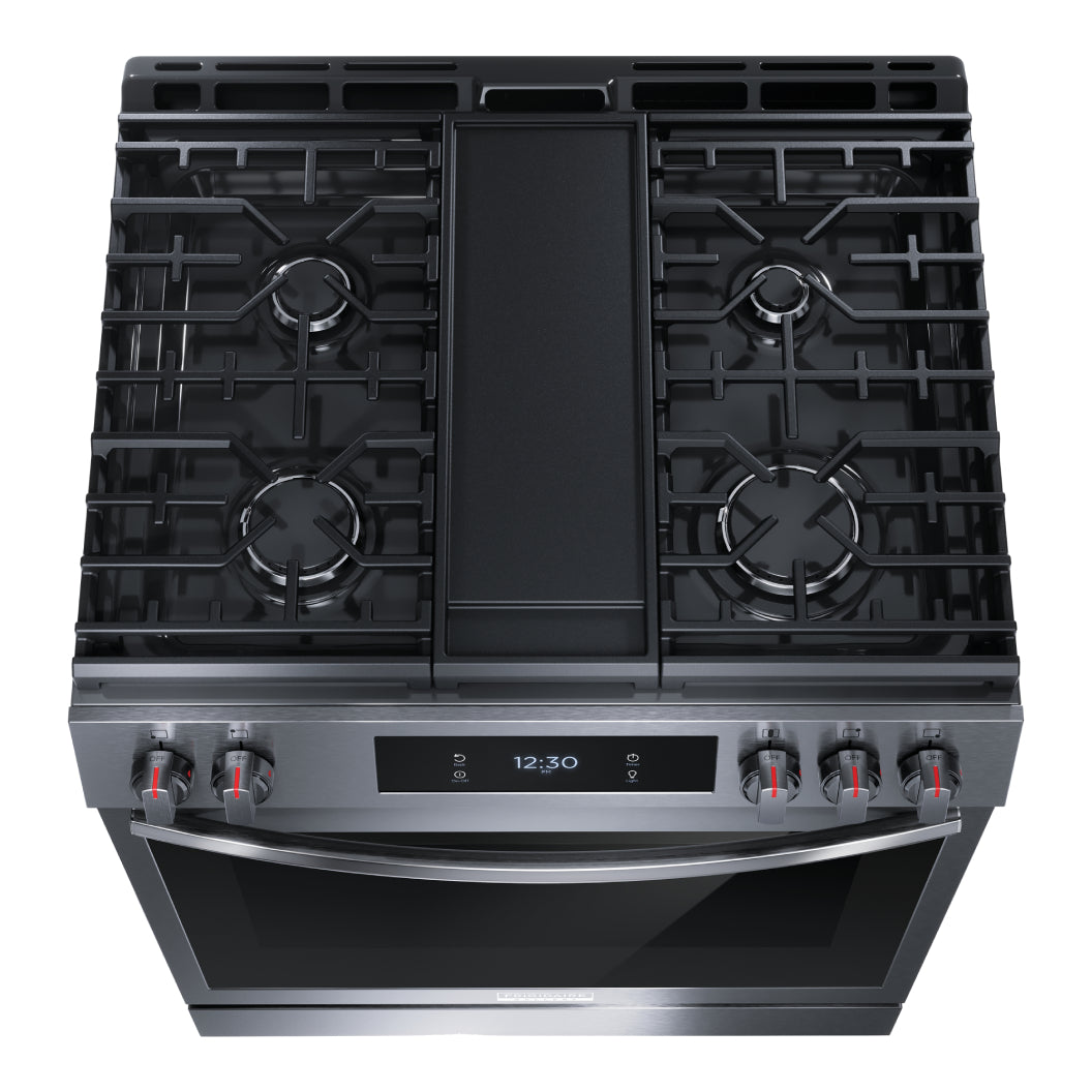Cuisinière au gaz 30 po, 6,0 pi³ Inox noir avec Convection totale, Air Fry et plaque de cuisson intégrée