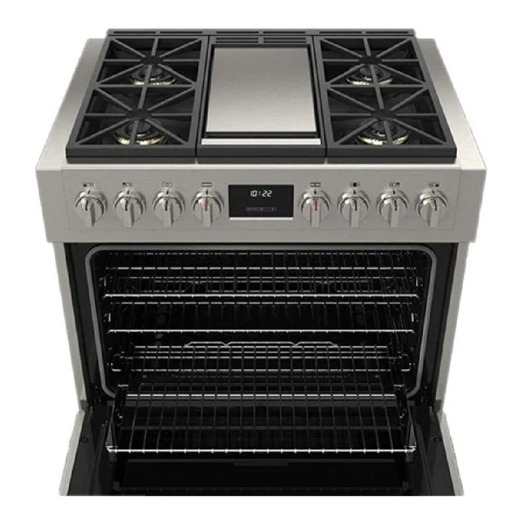 Cuisinière au gaz autoportante 36 po, 5,2 pi³ Inox - Sofia Pro avec 4 brûleurs et une plaque centrale