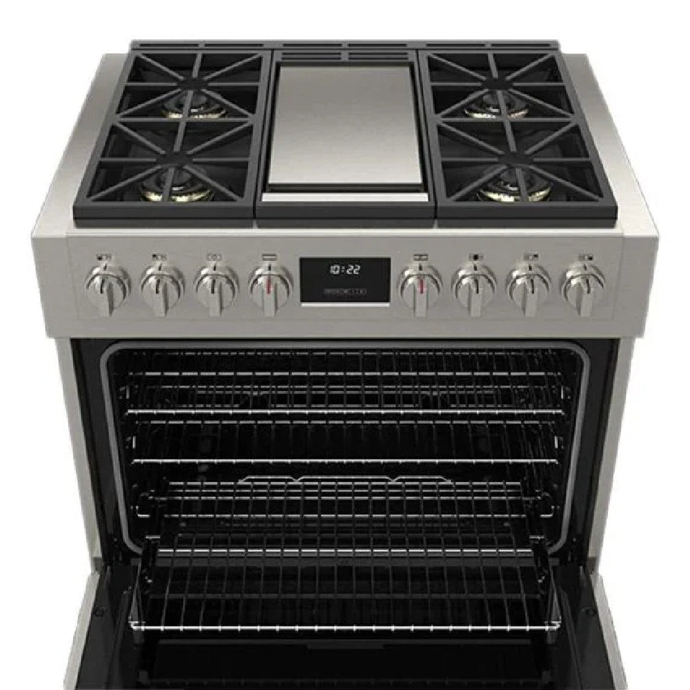 Cuisinière au gaz 36 po, 5,2 pi³ Inox avec Convection double et plaque de cuisson centrale - Sofia Pro