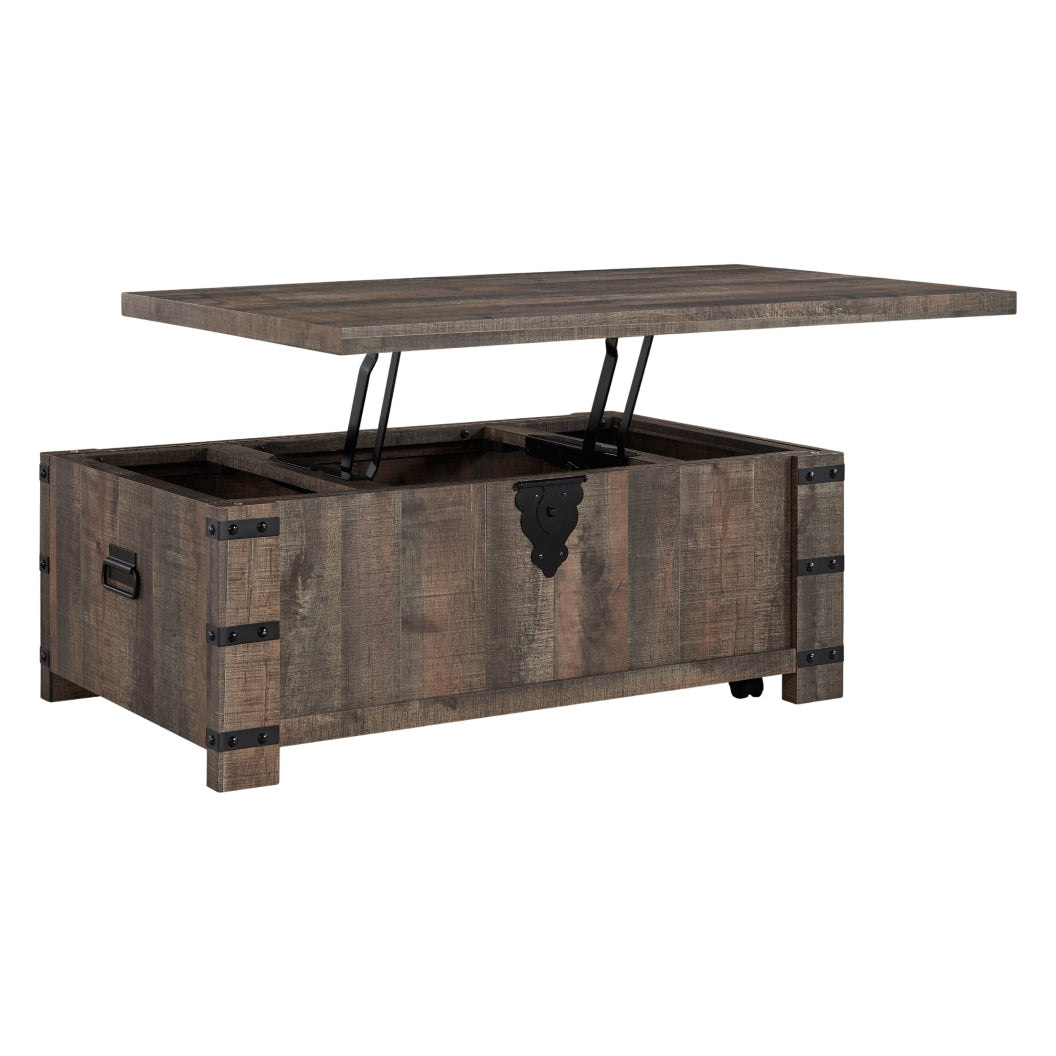 Table basse en bois/MDF brun rustique avec plateau relevable - Hollum