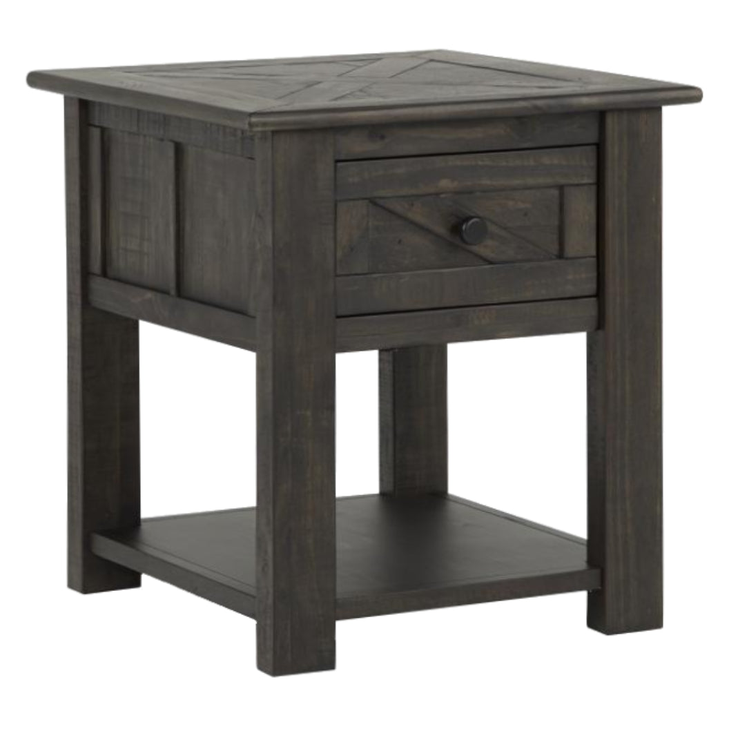 Table de bout en bois gris foncé rustique avec 1 tiroir - Garrett