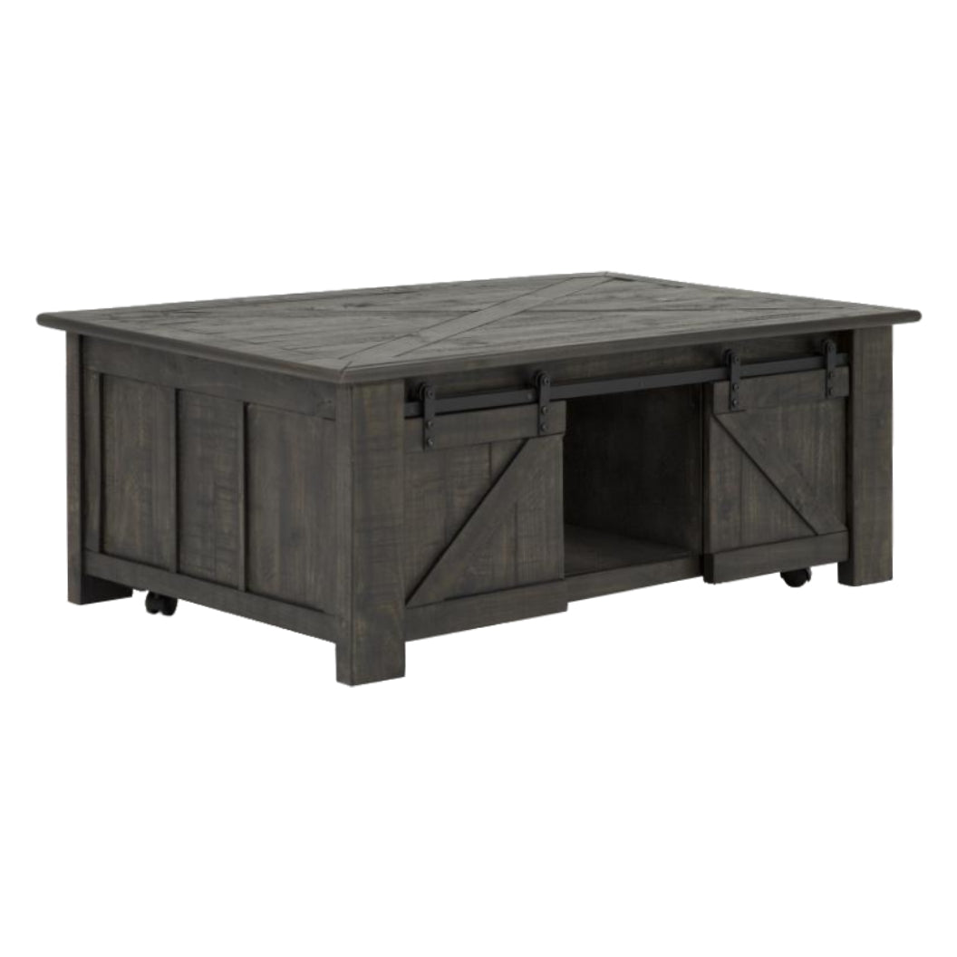 Table basse en bois gris foncé rustique avec plateau relevable - Garrett