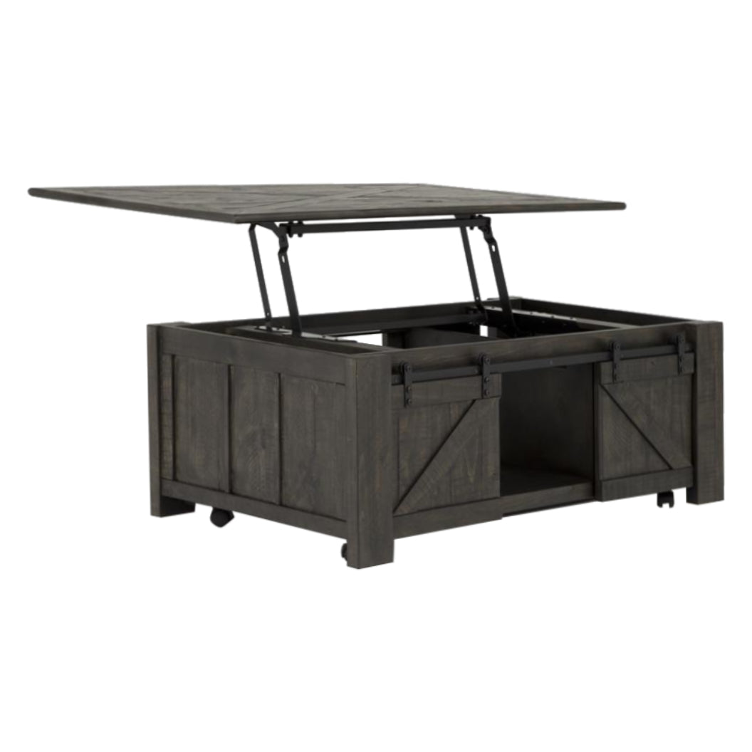 Table basse en bois gris foncé rustique avec plateau relevable - Garrett