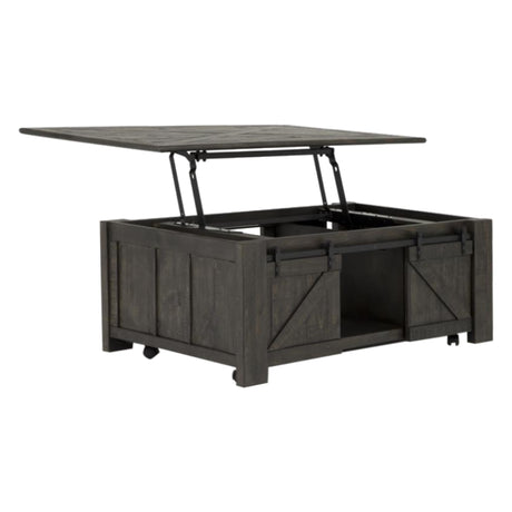 Table basse en bois gris foncé rustique avec plateau relevable - Garrett