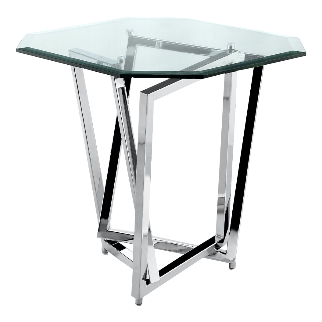Table de bout en verre et métal inox - Lenox Square