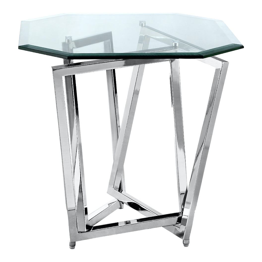 Table de bout en verre et métal inox - Lenox Square