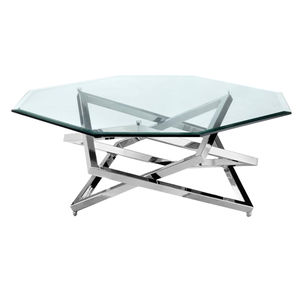 Table basse en verre et métal inox - Lenox Square