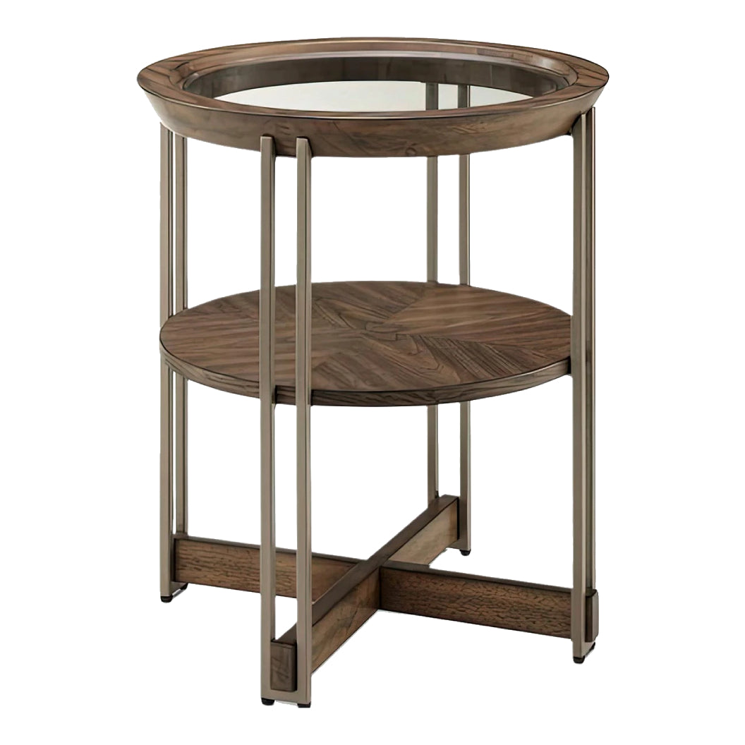 Table de bout en verre et placage de noyer - Elora