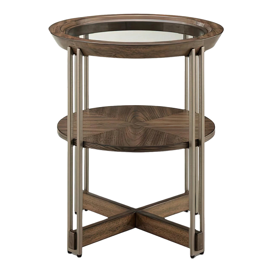 Table de bout en verre et placage de noyer - Elora