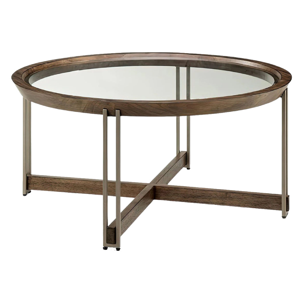 Table basse en verre et placage de noyer - Elora