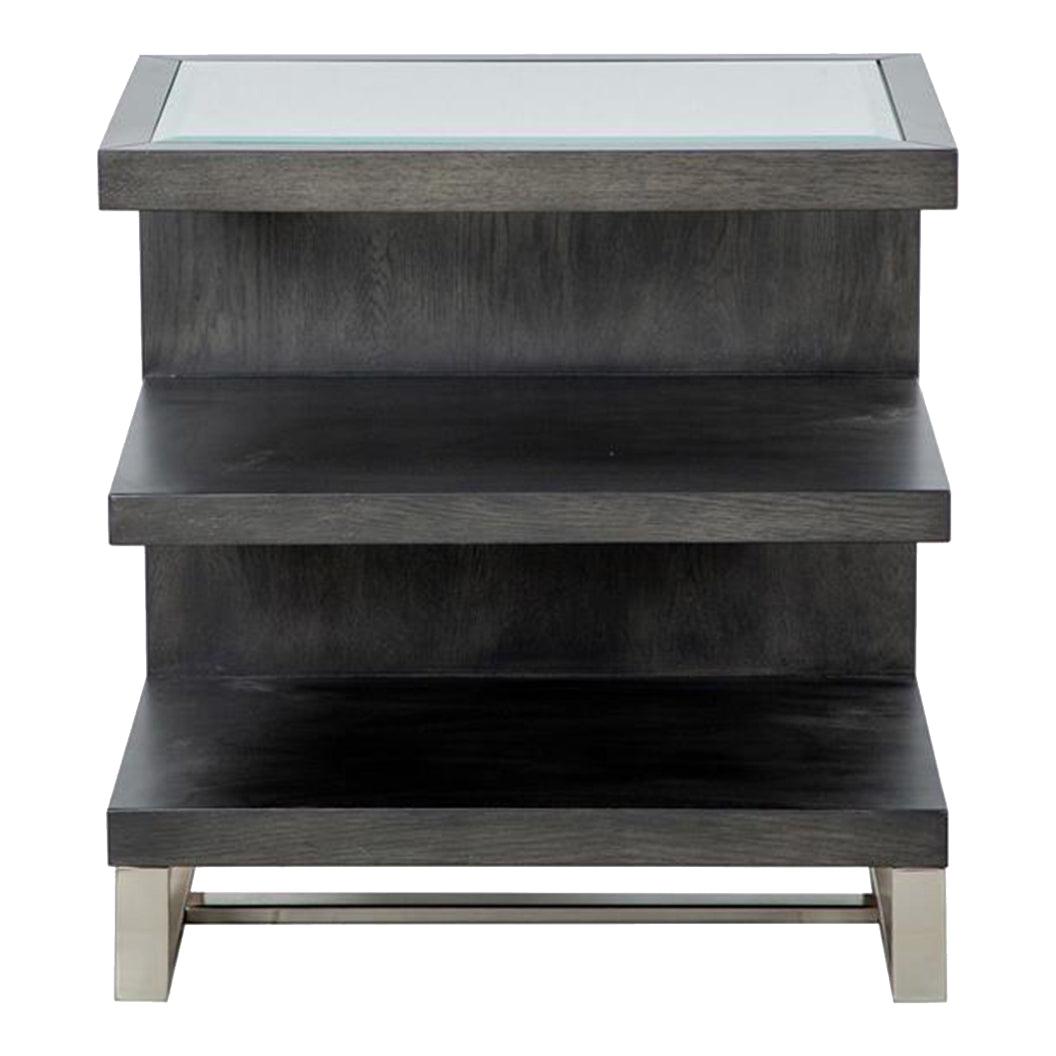 Table de bout en verre, en bois gris foncé et métal - Langston