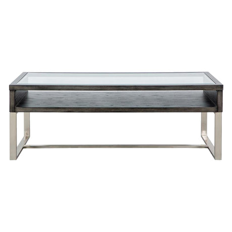 Table basse en verre, en bois gris foncé et métal - Langston
