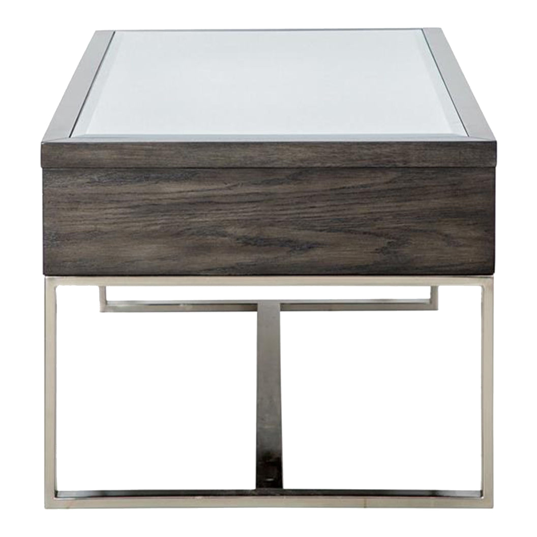 Table basse en verre, en bois gris foncé et métal - Langston