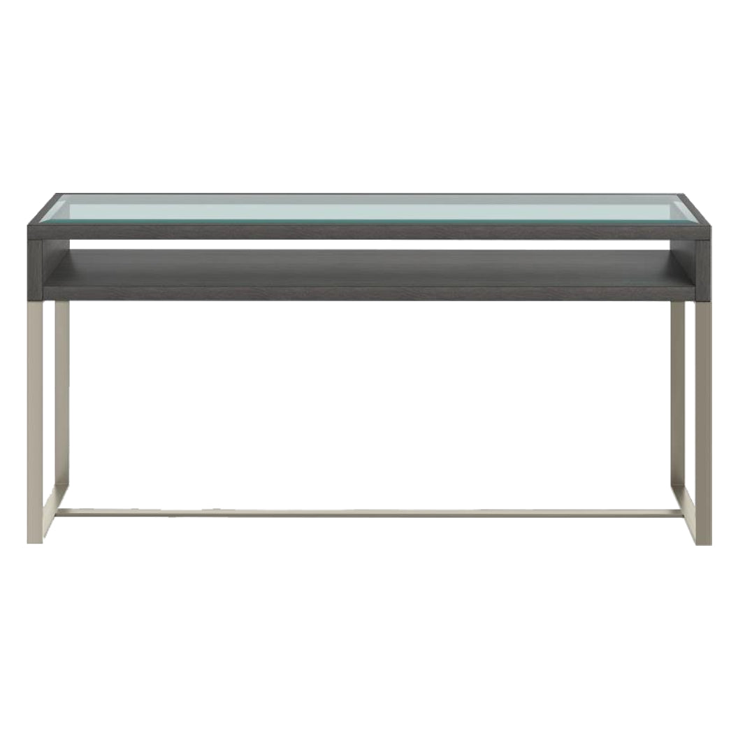 Table console en verre, en bois gris foncé et métal - Langston