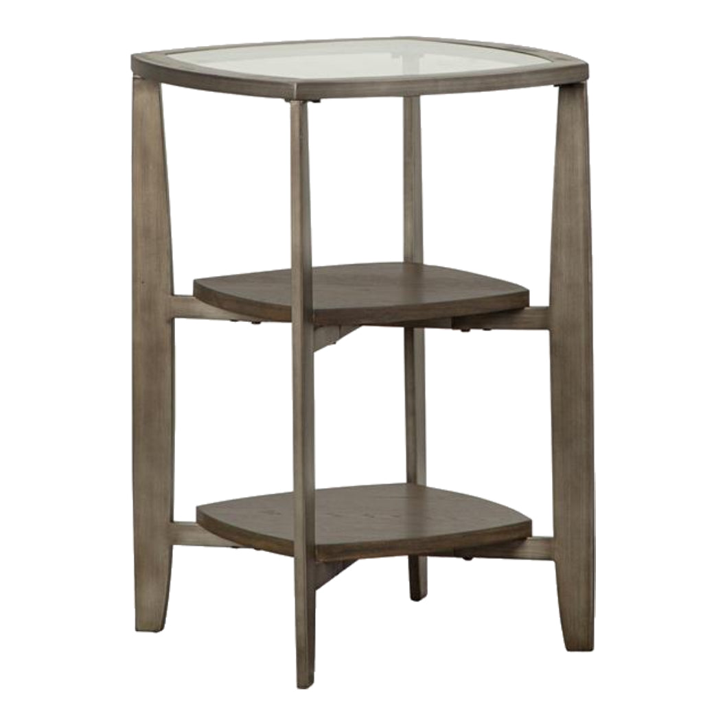 Table de bout en verre trempé et placage de bois brun - Ardis