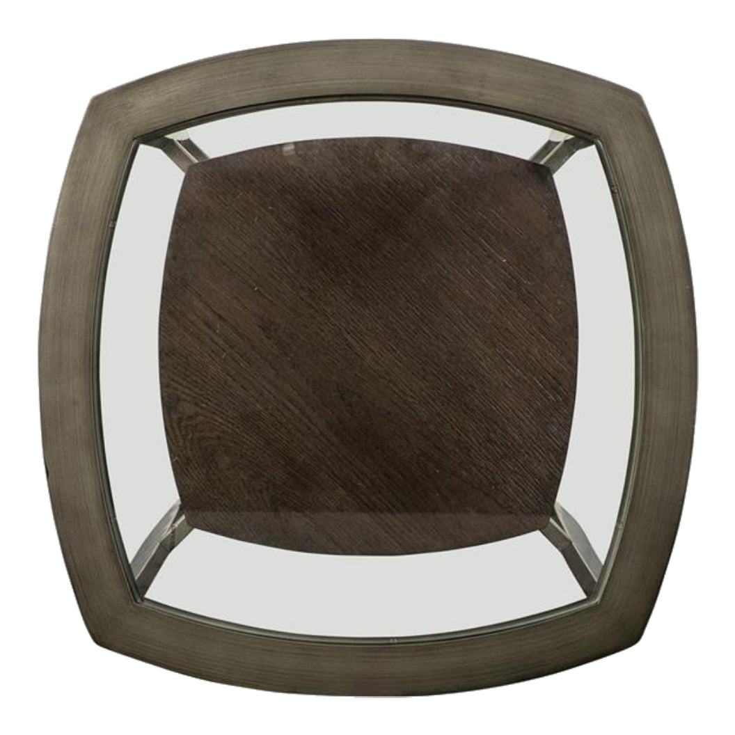 Table de bout en verre trempé et placage de bois brun - Ardis