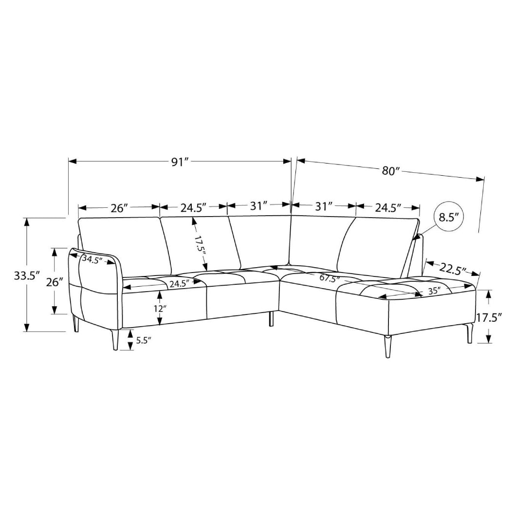 Sectionnel en tissu vert foncé avec chaise longue - Janlie