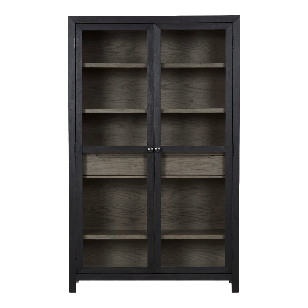 Armoire d'appoint en bois/placage de chêne bicolore avec 2 portes vitrées et 1 tiroir - Lenston