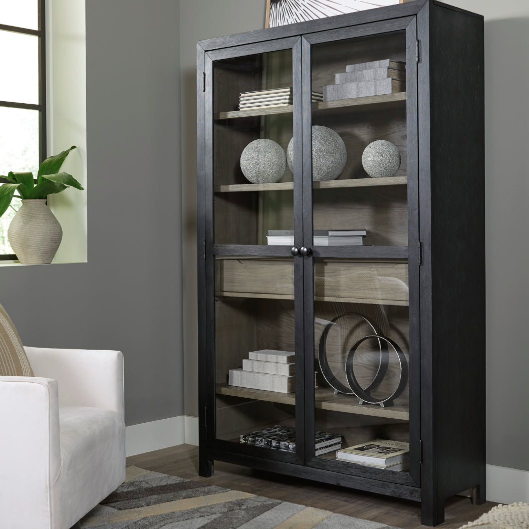 Armoire d'appoint en bois/placage de chêne bicolore avec 2 portes vitrées et 1 tiroir - Lenston