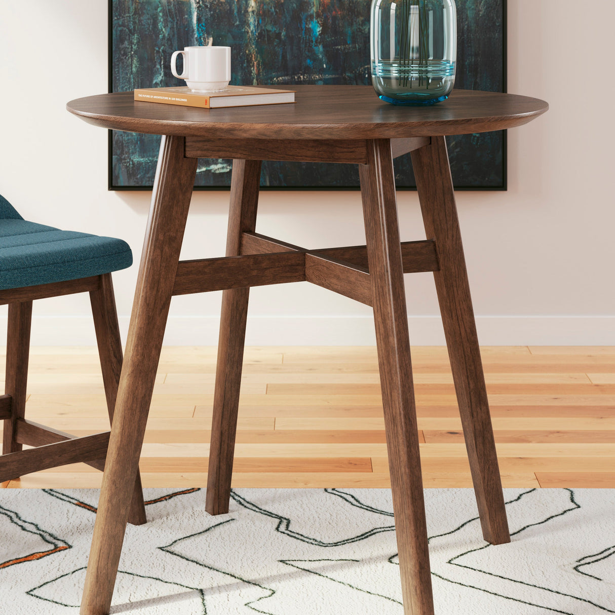 Table de salle à manger style bistro en bois et placage de manguier brun - Lyncott