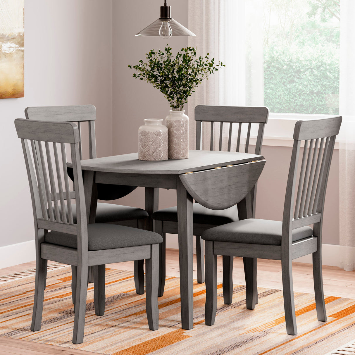 Ensemble de 2 chaises de salle à manger en bois avec assise rembourrée en tissu gris - Shullden