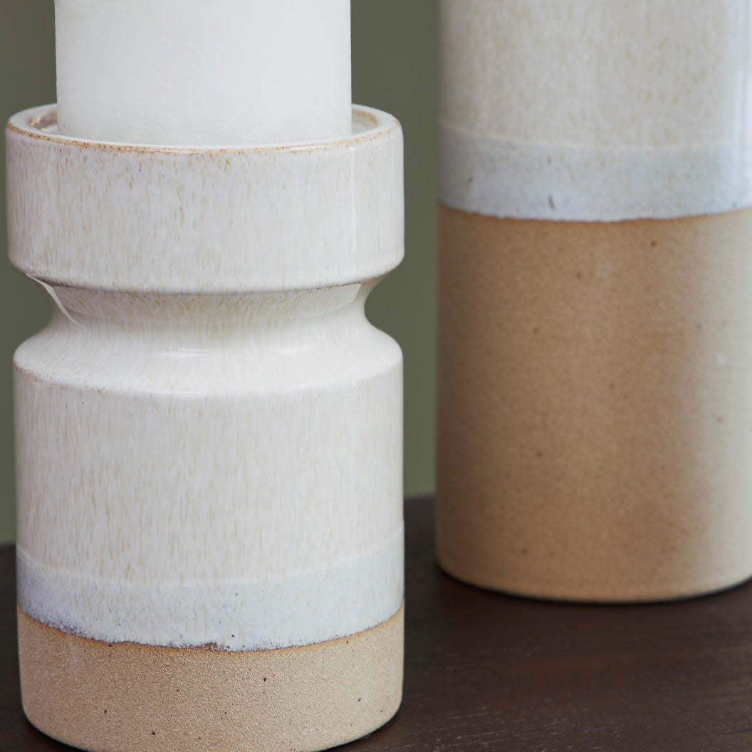 Ensemble de 3 bougeoirs en céramique ivoire & brun clair - Hurston