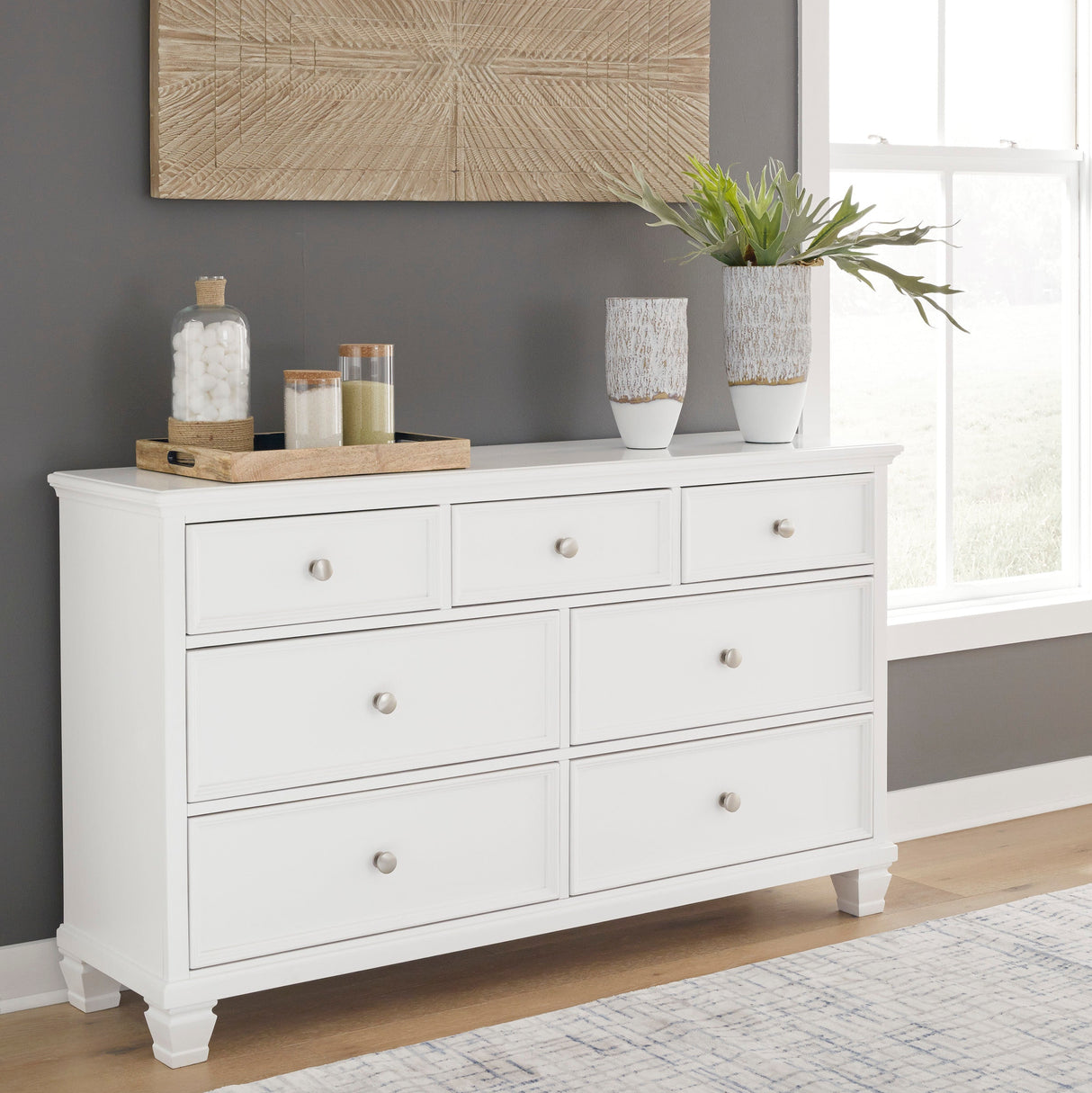 Bureau à 7 tiroirs en bois/MDF blanc - Fortman