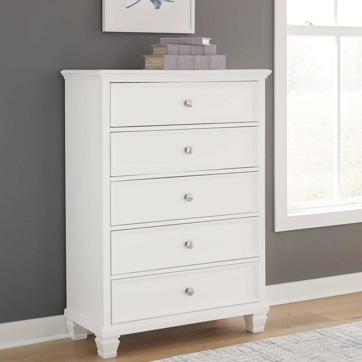 Commode à 5 tiroirs en bois/MDF blanc - Fortman