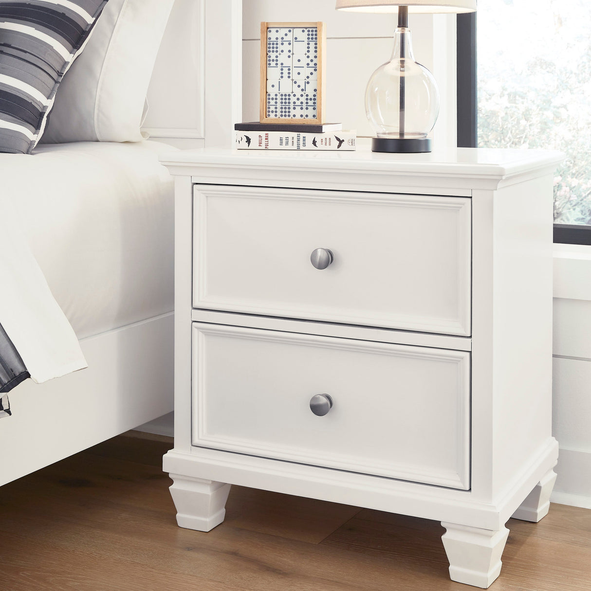 Table de chevet à 2 tiroirs en bois/MDF blanc - Fortman