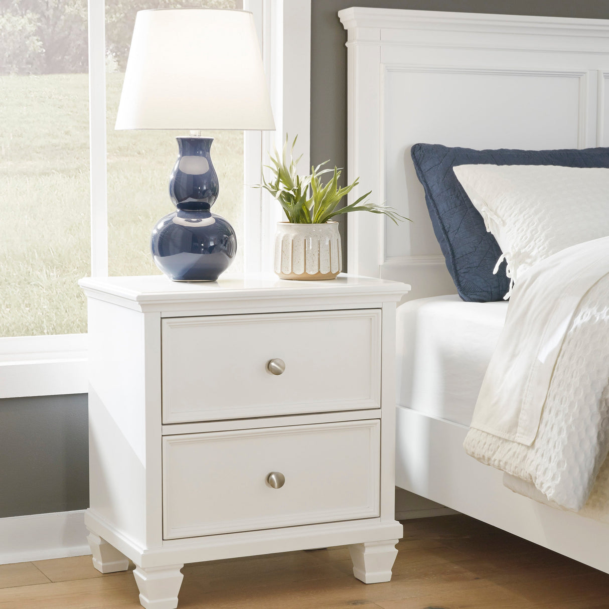 Table de chevet à 2 tiroirs en bois/MDF blanc - Fortman