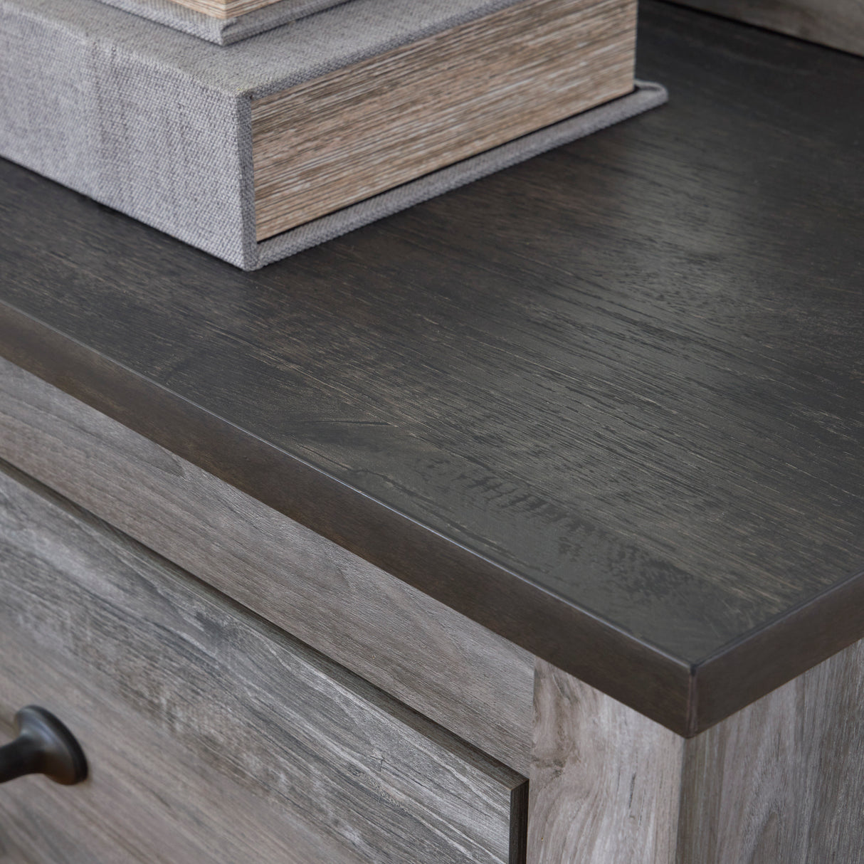 Bureau à 6 tiroirs en bois et placage gris foncé - Bronyan