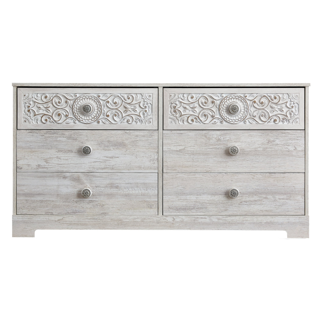Bureau à 6 tiroirs en bois/MDF blanc usé - Paxberry