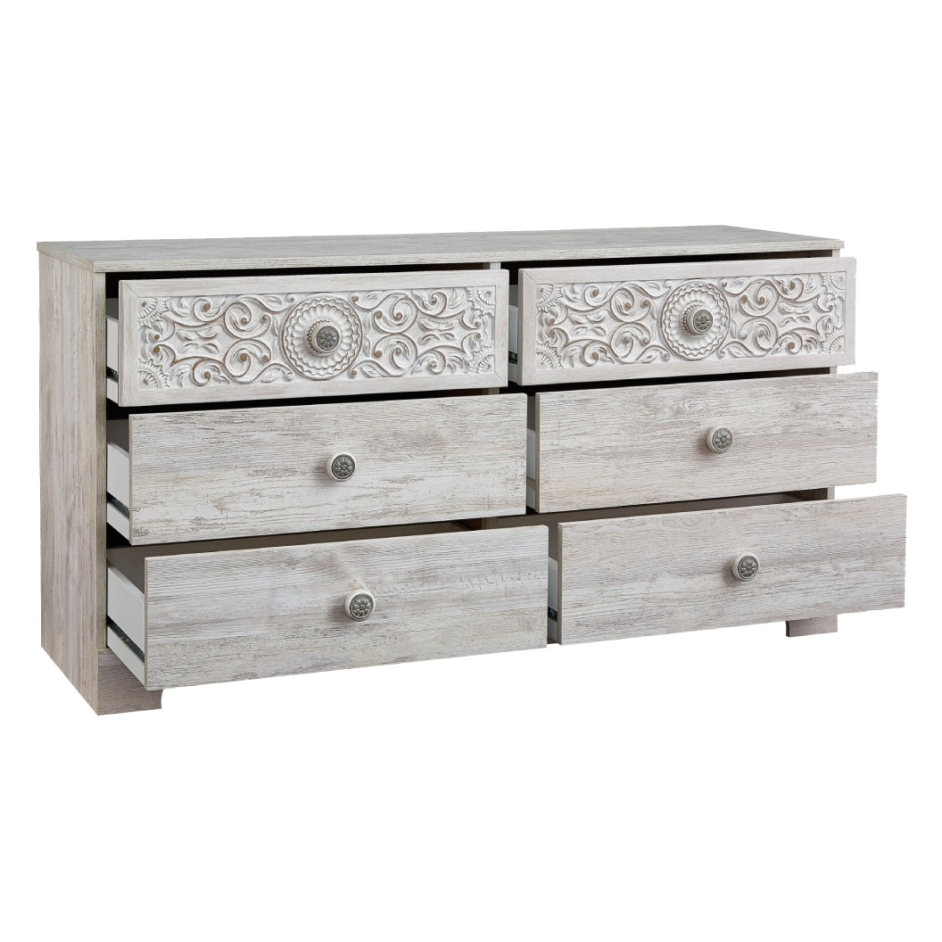 Bureau à 6 tiroirs en bois/MDF blanc usé - Paxberry