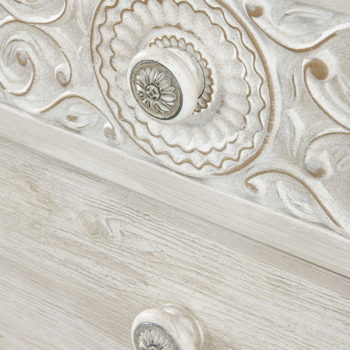 Bureau à 6 tiroirs en bois/MDF blanc usé - Paxberry