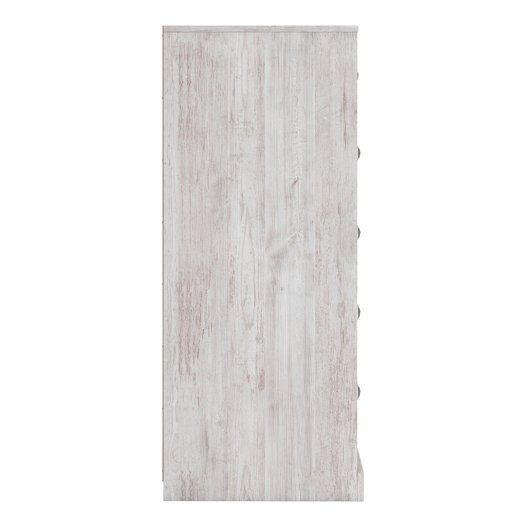 Commode à 5 tiroirs en bois/MDF blanc usé - Paxberry