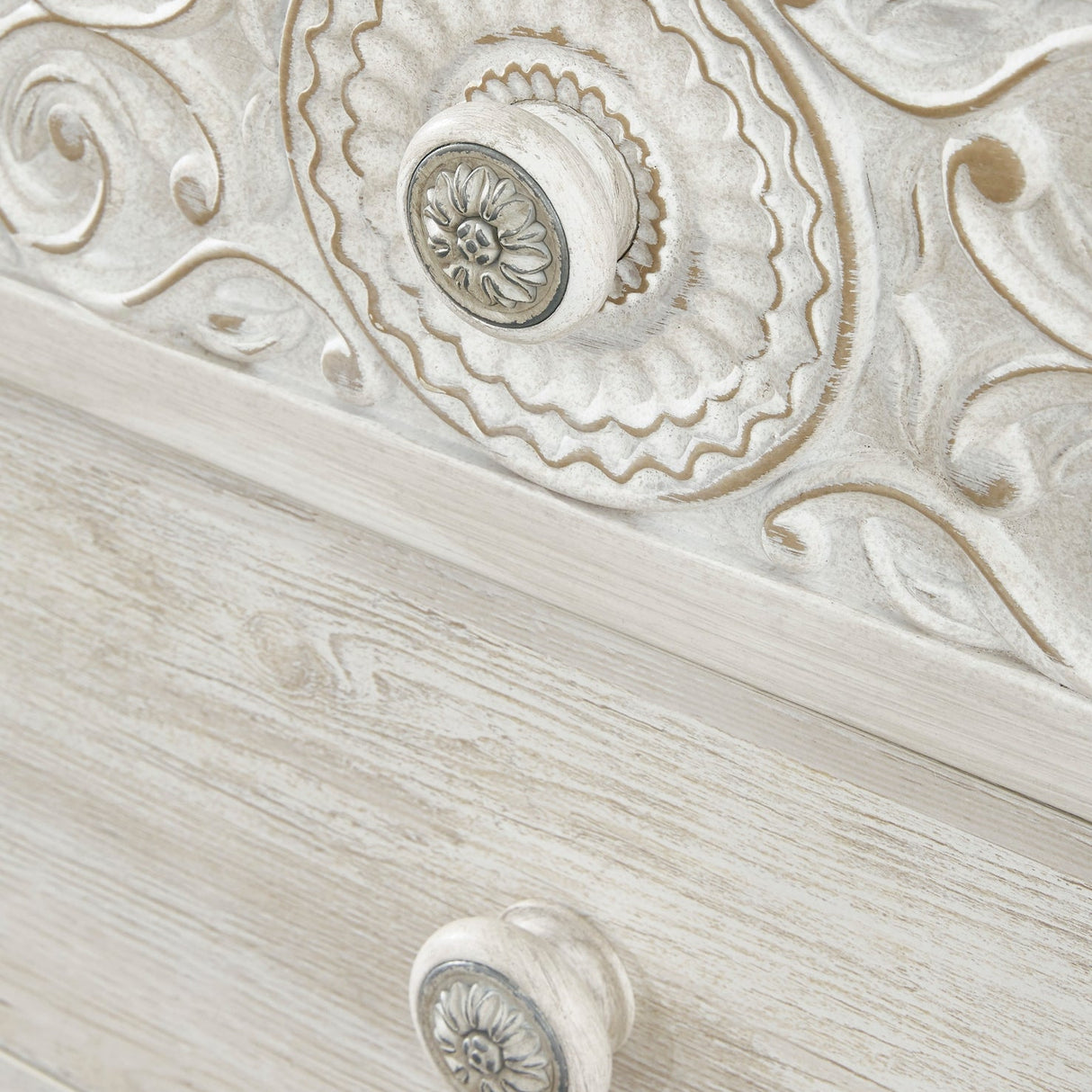 Commode à 5 tiroirs en bois/MDF blanc usé - Paxberry