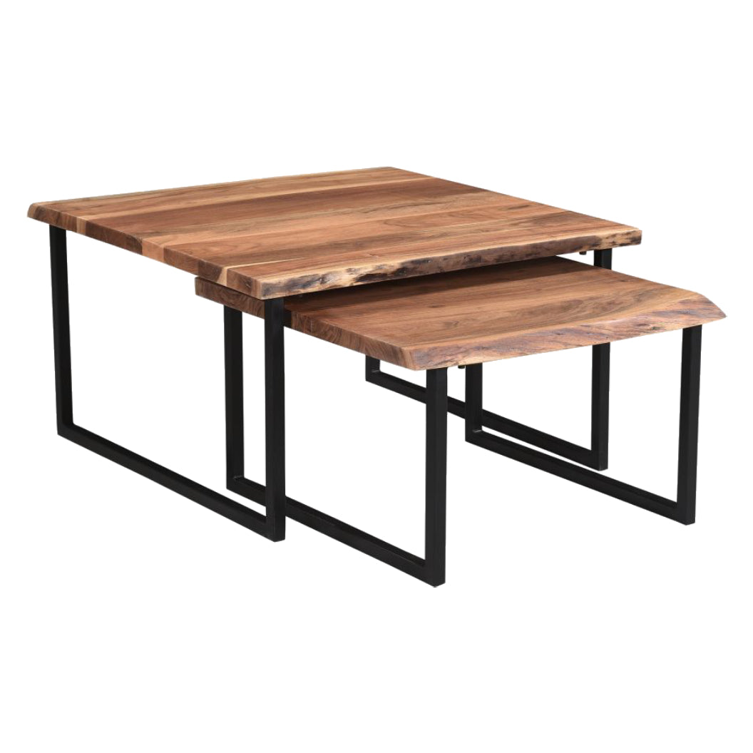 Ensemble de 2 tables basses en bois d'acacia et métal noir - Jivin