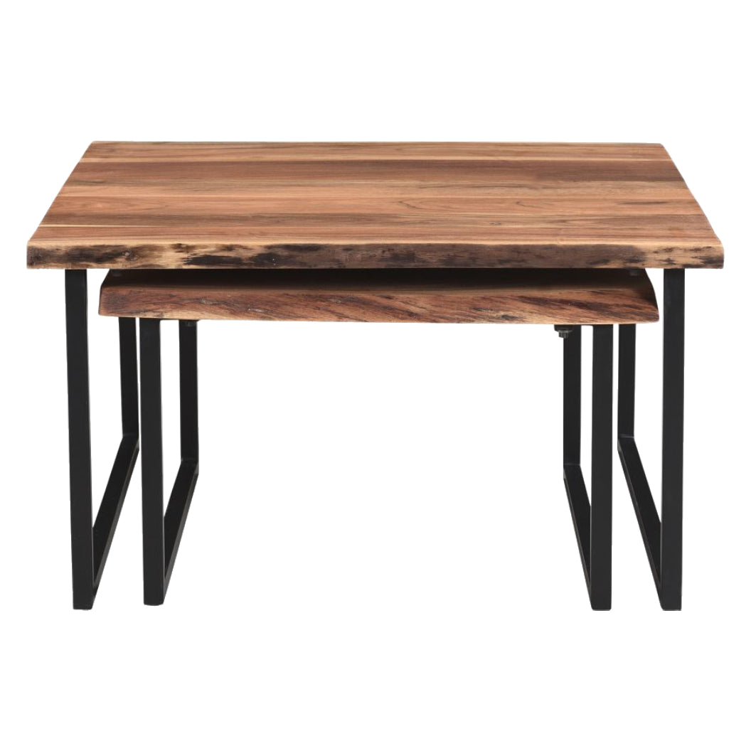 Ensemble de 2 tables basses en bois d'acacia et métal noir - Jivin