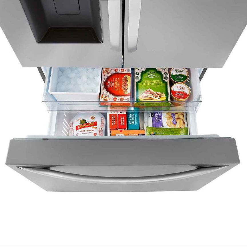 Réfrigérateur à portes françaises, profondeur de comptoir 36 po, 25,5 pi³ Inox avec Distributeur d'eau et glaçons