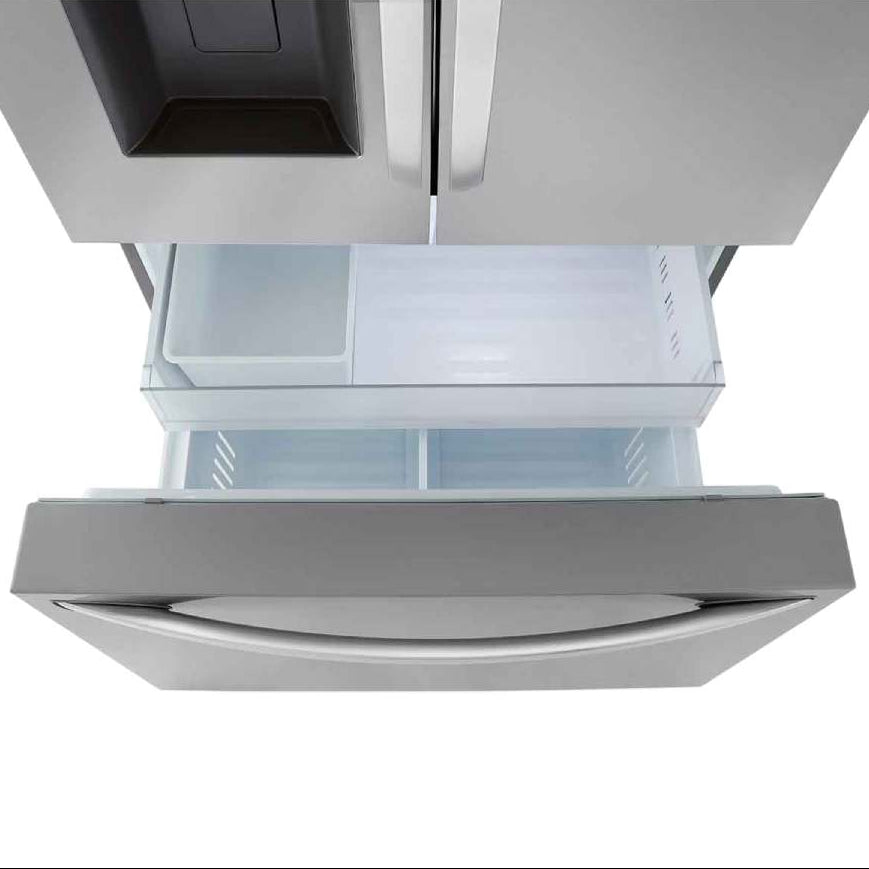 Réfrigérateur à portes françaises, profondeur de comptoir 36 po, 25,5 pi³ Inox avec Distributeur d'eau et glaçons