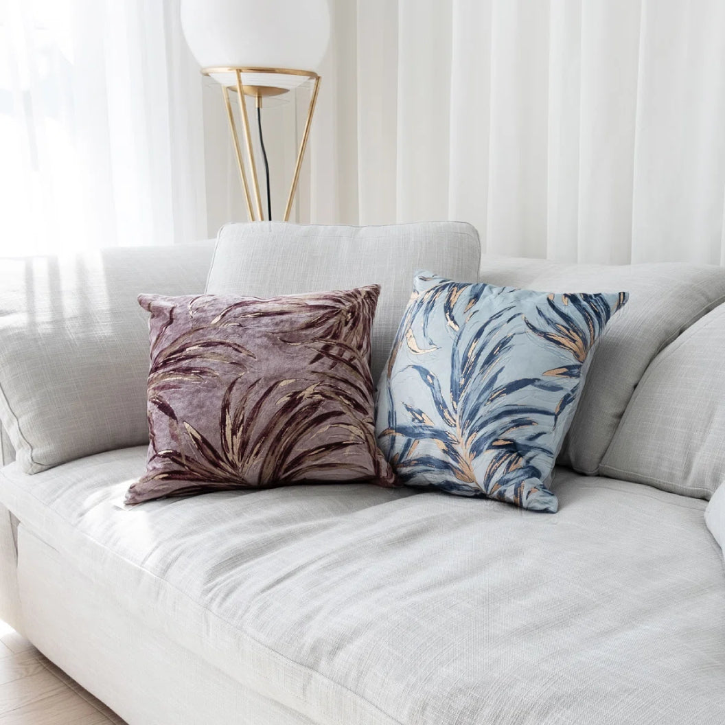 Coussin 18 x 18 po en velours imprimé d'un feuillage - Beverly Hills