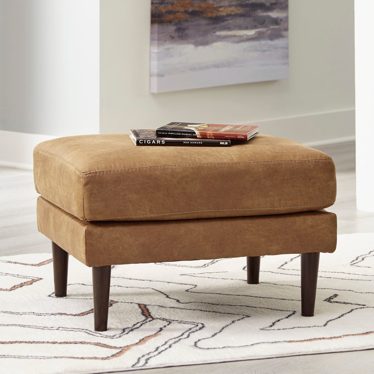 Ottoman aspect cuir brun caramel - Telora