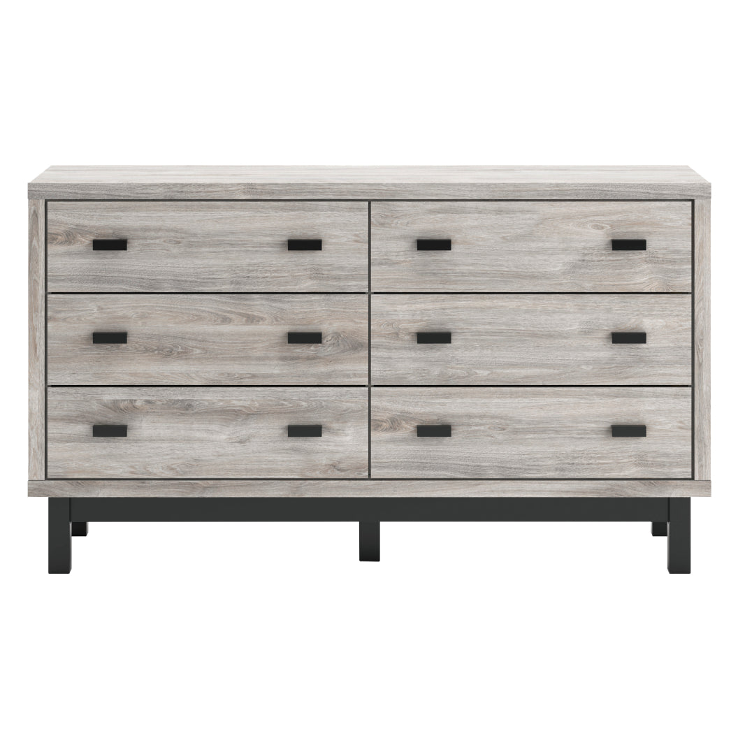 Bureau à 6 tiroirs en bois gris et métal noir - Vessalli